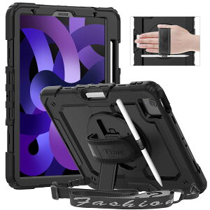 Timecity iPad Air 第5世代 ケース (2022モデル) 耐衝撃 iPad Air 第4世代 ケース (2020) 三層保護 頑丈 360°回転スタンド 画面保護フィルム ショルダーストラップ&ハンドストラップ ペン収納付き Pencil2