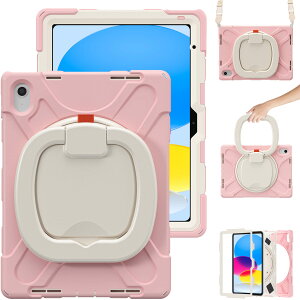 肩掛け iPad 第10世代 ケース ショルダーストラップ 360°回転ベルト スタンド ペンシル収納 虹色 レインボー 米軍MIL資格 耐衝撃 iPad 10 2022 ケース キッズ かわいい て丈夫 子供 アウトドア リン