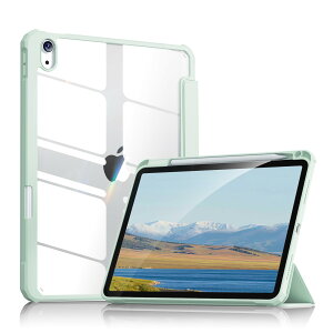 Aoub iPad 第10世代 ケース 2022 10.9 インチ 透明バックカバー Apple Pencil 収納可能 三つ折スタンド スリープ機能 軽量 薄型 傷つけ防止 PU合成レザー TPU (モデル番号A2696、A2757、A2777) ライトグリー