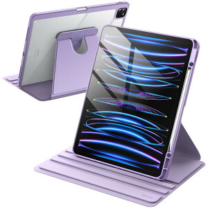 JEDirect ��]�P�[�X iPad Pro 12.9�C���`�p (2022/2021/2020/2018) Pencil�z���_�[�t�� 360°��]�ی� �X�^���h�J�o�[ �N���A�o�b�N �����E�F�C�N/�X���[�v (���C�g�p�[�v��)