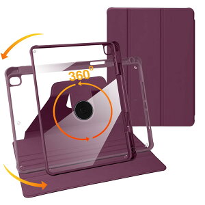 NanHou iPad 第9世代(2021) / 第8世代(2020) / 第7世代(2019) Air 第3世代(2019) 10.2インチ - 360°回転保護スタンドカバー 自動ウェイクスリープ機能付き かわいい ペン収納 透明 バックシェル - マゼンタ