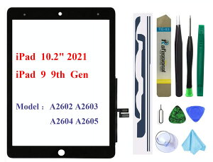 iPad 9 ��9���� 2021 A2602 A2603 A2604 A2605 10.2 �C���`�����p�X�N���[���f�W�^�C�U�[���� (LCD�͊܂܂�܂���)�z�[���{�^���Ȃ� + �v���C���X�g�[���ڒ��� + �c�[���Z�b�g(�z���C�g)