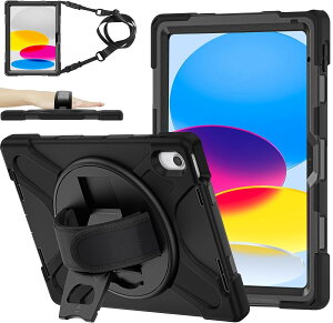 ZenRich iPad 10世代 ケース 10.9インチ 2022 iPad 10世代 耐衝撃ケース ペン収納 | 360°回転スタンド | ハンドストラップ | ショルダーストラップ iPad 第10世代 2022 10.9インチ 全面保護ケース