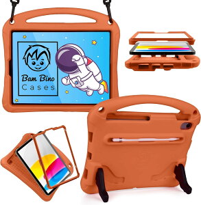 Bam Bino Cases SPACE SUIT ショルダーストラップ スクリーンガード ペンシル収納付き 耐衝撃 ケース【 iPad mini6 8.3 第6世代 2021 】子供 画面保護 スタンド 軽量 (タンジェリン)