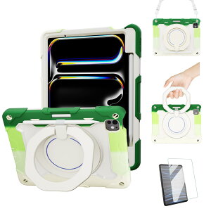 ACEMO iPad Pro 11インチ ケース 2024 保護フィルム付き iPad Pro M4 ケース 360度回転 耐衝撃 全面保護 ペン収納 Pencil 充電対応 肩掛け 首掛け 防塵 傷防止 タイピング 子供友好 便利 多機能 iPad Pro 11