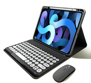 マウス付き iPad 9 iPad 8 iPad 7 iPad 10.2 キーボードケース 丸型キー iPad Air3 iPad Pro 10.5 キーボード カバー Bluetooth マウス Apple Pencil 収納可能 可愛い マグネット式 ワイヤレス カラーキーボード (黒