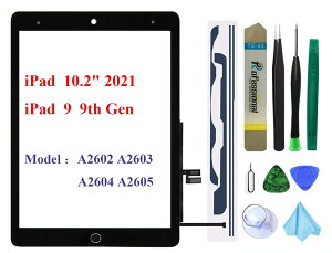 iPad 9 ��9���� 10.2�C���` iPad 9 ��9���� 2021 (A2602 A2603 A2604 A2605) �f�W�^�C�U�[ �����p �z�[���{�^�� (LCD�͊܂܂�܂���) + �t�����y�A�L�b�g(�u���b�N)