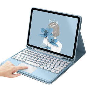 iPad 10 2022 キーボード ケース タッチパッド付き 丸型キー 可愛い アイパッド iPad 第10世代 分離式 カラーキーボード カバー トラックパッド付き ペンホルダー付き (iPad 第10世代, ピンク)