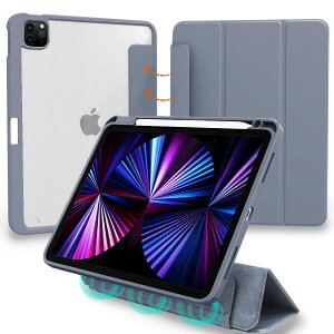 MS factory iPad Pro 11 2021 用 ケース 液晶カバー 取り外し可能 ペンシル 収納 カバー Pro11 第3世代 11インチ 耐衝撃 ソフト フレーム 薄型 オートスリープ Apple Pencil 充電対応 ラベンダー グレー IPDP1