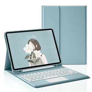 タッチパッド付き iPad Pro12.9(2022)キーボード ケース 2018 2020 2021 (第6 5 4 3世代) 丸いキー カラフル ペンホルダー内蔵 マウス機能 手帳型 薄型 マグネット 分離式 ワイヤレス Bluetooth キー