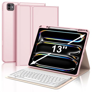 【2024年昇級版】 iPad Pro 13 インチキーボード付きケース (M4) 2024 Bluetoothキーボードカバー ipad pro 13 キーボード オートスリープ スタンド機能 Apple Pencil充電対応 上側収納 耐衝撃 全面保護 薄型