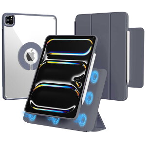 Aoub iPad Pro 11 インチ ケース 第5世代 2024 専用 マグネット 磁気吸着式 透明カバー 縦置横置きスタンド Pencil Pro/USB-C完全対応 Pencil 2ワイヤレス充電対応 オートスリープ/ウェイク対応 ブルーグ