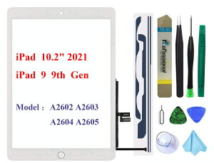 iPad 9 ��9���� 2021 A2602 A2603 A2604 A2605 10.2�C���`�����p�X�N���[���f�W�^�C�U�[���� (LCD�͊܂܂�܂���)�z�[���{�^���t�� + �v���C���X�g�[���ڒ��� + �c�[���Z�b�g(�z���C�g)