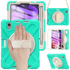 QIYIBOCASE For iPad Mini 7 2024�P�[�X,iPad Mini 6 2021�P�[�X,8.3�C���`�V�����_�[�P�[�X,�O�w���� 360�x��]�X�^���h ���߉\�n���h�X�g���b�v�ƌ��|���[�t�� ���h�~ �h�o �Ռ��ی�P�[�X,�Ў� ���