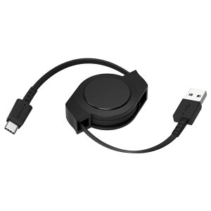 オウルテック 両引きタイプ 巻取り式 USB Type-A to Cケーブル 1.2m データ通信 480Mbps 温度センサー USB2.0 軽量 コンパクト 静音 巻取り Type-Cケーブル USB-C ブラック OEC-CBR2AC12-BK