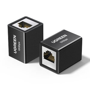UGREEN LAN ケーブル 延長コネクタ 10Gbps Cat8/Cat7/Cat6/Cat5 ケーブル用 2パック 中継コネクタ ギガビット対応 100M長距離延長 アルミニウム合金シェル 黒い 2個入り