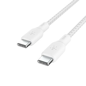 Belkin USB-C to USB-C 編組ケーブル 100W対応 急速充電 PD対応 超高耐久 MacBook/iPad mini/iPad Pro/iPad Air/Galaxy/Androidスマートフォン対応 3メートル ホワイト BOOST↑CHARGE CAB014bt3MWH