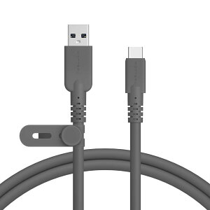 MOTTERU (モッテル) 10Gbpsシリコンケーブル USB-A to USB-C iPhone16 15 Android各種 しなやか 絡まない USB3.2 Gen2 高速データ転送 ケーブルバンド付 1m スモーキーブラック MOT-SCBU1AC100-BK