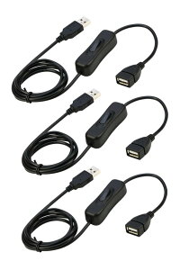 YFFSFDC USB 延長ケーブル オン/オフスイッチ付き USB A オス メス 延長ケーブル ON/OFF USBスイッチ データ転送をサポート USB電源ケーブル 1m 3本入り