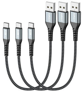 SUNGUY USB C �P�[�u�� 0.3M �y3�{�Z�b�g�z QC3.0�ő�18W�}���[�d �^�C�vc �P�[�u�� 30cm �Z�� type c �P�[�u�� USB2.0�f�[�^�]�� �i�C�����҂� ���ϋv�� iPhone16 �V���[�Y/Galaxy S24 ultra/iPad Pro/iPad air 5 /Xperia