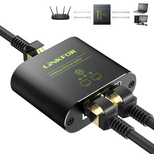 LiNKFOR LAN ���z�� 1����2�o�� ����1000Mbps �M�K�r�b�g RJ45 �l�b�g���[�N �X�v���b�^�[ �M�K�r�b�gLAN�P�[�u�� 2�䓯���g�pCat5 Cat5e Cat6 Cat7 Cat8�Ή� USB�P�[�u�� ���{��������t��