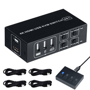 ELEVIEW KVMXCb` 4K HDMI USB ؑ֊ 4|[giPC4pj4K@60Hz HDMI2.0 HDCP2.2 L[{[h/}EX/j^[L ȒPڑ hCo[sv 茳XCb`&USBP[ut EHD-611N