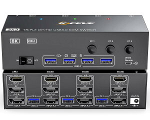 KCEVE 8K KVMؑ֊ 3PC 3j^[ARs[/g[h HDMI + DP|[g (8K@30Hz/4k@144Hz) USB3.0|[g KVM Switch PC3ƃfBXvC3Ή L[{[hA}EX3PCŋL hCo[sv ȒPɐڑ 