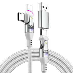 240W USB C to C ケーブル 1M 両端180°回転可 PD超高速充電 タイプC ケーブル 高速データ転送 USB-A変換アダプタ付き MacBook Pro/Phone15/15 Pro/Galaxy/Google Pixel対応 (1m・ホワイト)