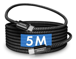 [5m/1�{] USB C to USB C �P�[�u�� ���� CLEEFUN USBC to USBC �P�[�u�� �����O PD�Ή��d �^�C�vC to C 5m �f���h�~ ���ϋv�i�C����iPad Pro/Air�AMacBook �AGalaxy�AXperia�APixel��Type-c�@��Ή� �u���b�N
