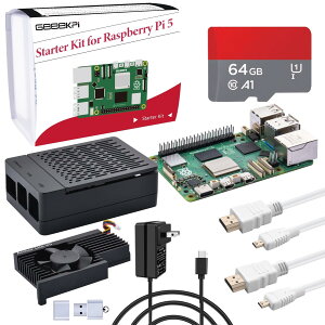 GeeekPi X^[^[Lbg (Raspberry Pi 5 8GB p)ARaspberry Pi 5 8GB {[h(ohtZpF؃}[N)AP[XA64GB J[hAJ[h[_[AHDMI P[uAPD 27W USB C dt