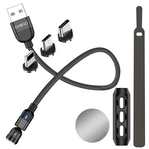 DAIAD �}�O�l�b�g�[�d�P�[�u�� 3in1 540�x ���� �X�}�z �[�d�R�[�h Micro USB Type-C �[�d��p 1PIN LED ���[�Z�b�g (�u���b�N, 0.3m)