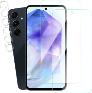 HUAKE Galaxy A55 ガラスフィルム【(2枚)ガラスフィルム +(2枚)カメラフィルム】目の疲れ軽減 ブルーライトカットGalaxy A55 5G SC-53E SCG27 用 ガラスフィルム カメラフィルム カバー 保護フィルム