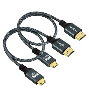 Twozoh Mini HDMI - HDMIケーブル 0.3M 2本入り ナイロン編組 HDMI→ミニHDMI対応 3D/4K@60Hz 18Gbps 2160P/1080P Nikon/Canon DSLR/ビデオカメラ ノートパソコン タブレット グラフィックス/ビデオカード用