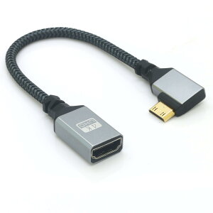 hdmi ミニ 変換 l 字 コネクタアングル付きミニHDMI-HDMIアダプターケーブル 0.2M ナイロン編組左向き角度90°mini hdmi l字 3D/4K 1080p対応 (左向き L型)