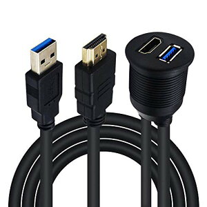 Duttek HDMI&USB3.0 延長パネル防水ケーブル2m, 車用 USB 3.0 & HDMIオス tメス延長マウント ダッシュマウント フラッシュマウント パネルマウントケーブル 車 ボート オートバイ