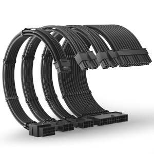 AsiaHorse 12VHPWR ケーブル延長キット、16AWG Pcie 5.0 PSU ケーブル延長キット ソフトブレイド 16ピン - 16ピン ケーブルキット、24ピン ATX /4+4ピン EPS /12+4ピン 30cm ケーブルコーム付き(ブラック)