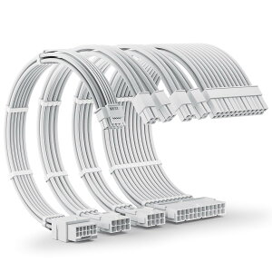 AsiaHorse 12VHPWR ケーブル延長キット、16AWG Pcie 5.0 PSU ケーブル延長キット ソフトブレイド 16ピン - 16ピン ケーブルキット、24ピン ATX /4+4ピン EPS /12+4ピン 30cm 長さケーブルコーム付き(ホワイト)