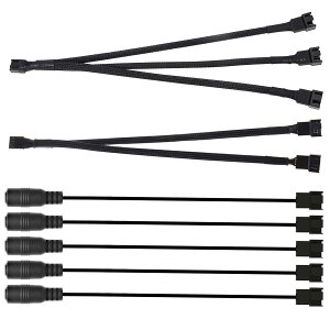 Kiligen 5 個の 5.5x2.1mm DC プラグから 3 ピン / 4 ピン PWM 5V USB スリーブ ファン電源アダプタ ケーブル、ファン風速レギュレータ、2 ウェイ PWM スプリッタ ケーブル、3 ウェイ PWM スプリッタ ケー