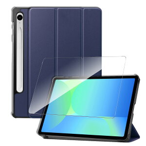 For Galaxy Tab S10 FE/S9 FE ケース フィルム セット スタンド 全面保護 角度調整 キズ防止 軽量 タブレット 上質PUレザー タブレット用アクセサリー Sediven 保護ケース ガラスフィルム (ブラック)