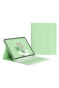 ホビナビ iPad キーボード付きケース iPad Pro12.9 インチ 第6世代 ペン収納 ペンシル タブレット 軽量 オートスリープ スタンド 英語配列 脱着式 Bluetooth ミントグリーン