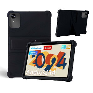 For Alphawolf LPad1 / Headwolf WPad5 用 ケース カバー【KONXISA】タブレット 10.1インチ 対応 ケース シリコーン素材 耐衝撃 ブラケット機能 角度調整 シリコーンタブレットケース(ブラック)