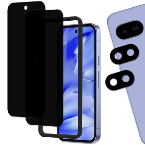 KPNS ガラスフィルム Google Pixel 9a 用 覗き見防止 (2枚)ガラスフィルム + (2枚)カメラフィルム+ガイド枠付き 日本旭硝子素材採用 全面 保護フィルム カメラ保護 レンズカバー 対応