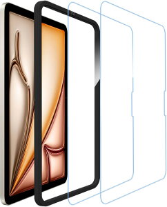 KPNS ブルーライトカット 目の疲れ軽減 93% 日本素材製 iPad Air 11 インチ M3 第7世代 2025 / iPad Air 11 インチ 2024 第6世代 (M2) 用 ガラスフィルム 強化ガラス 保護フィルム【2枚セット】ガイド枠付き