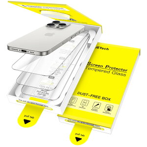 JETech iPhone 15 Pro 6.1�C���`�p �t���ی�t�B���� �����X�e�b�v�ȒP�Ɏ��t�� �����ʒu���킹�C�A�h�~�{�b�N�X�t�� 9H�����K���X�� HD�N���A 3���Z�b�g