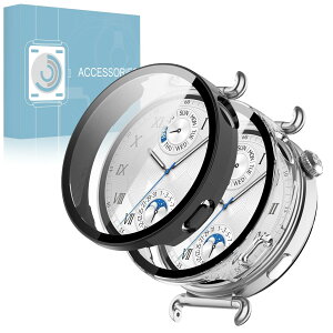 �y2���g�zFor HUAWEI Watch GT 6 �p �P�[�X �K���X�t�B���� ��̌^ HUAWEI Watch GT6 41mm�ی�J�o�[ �S�ʕی� �����K���X �ϏՌ� �����ߗ� �w��h�~ �X�}�[�g�E�H�b�`�P�[�X�i�u���b�N+�N���A)