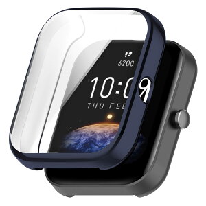 LICHIFIT �ی�P�[�X Amazfit Bip3/Bip3 Pro�p�J�o�[ PC�t���[��+�����K���X�t�B���� ��̉� �X�}�[�g�E�H�b�`�J�o�[ �E���ȒP �ϏՌ� ���h�~ �y�� �[�d�Ή� ������� �i�~�b�h�i�C�g�u���[�j