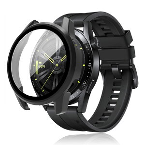 HUAWEI(�t�@�[�E�F�C) WATCH GT3 46mm �p �P�[�X �S�ʕی� �����ߗ� �Ռ��z�� �����^ �����ȒP PC�f��+���{���Ɏq�f�ދ����K���X HUAWEI WATCH GT3 �K���X�t�B���� ��̌^ �ی�J�o�[ (46mm�C�u���b�N)