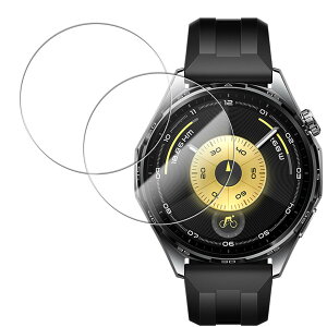 KPNS For HUAWEI WATCH GT 6 46mm �K���X�t�B���� �t���ی�t�B���� ���Y���Ɏq�f�ސ� 9H �\�ʍd�x �����K���X �Ϗ��� ��ʕی�t�B���� 2���Z�b�g