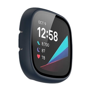 LICHIFIT Fitbit Versa 3/Sense�p�ی�P�[�X �J�o�[ PC�t���[�� �����K���X�t�B���� ��̉� �X�}�[�g�E�H�b�`�J�o�[ �E���ȒP �ϏՌ� ���h�~�y�� ������� �A�N�Z�T���[ (�~�b�h�i�C�g�u���[)
