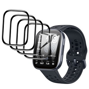 4���Z�b�g �t�B���� for Amazfit Bip 6 �p �K���X �t�B���� �ی�t�B���� PET������ �Y�f�@�� 3D�Ȗ� �J�o�[ �S�ʕی� �Ռ��z�� �C�A�h�~ ��U�h�~ ���� �ώw��